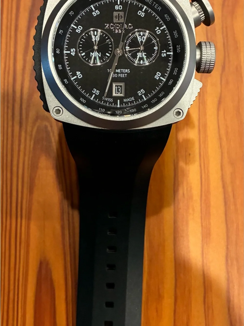 Zodiac Black and Silver Tachymeter Chronograph Watch